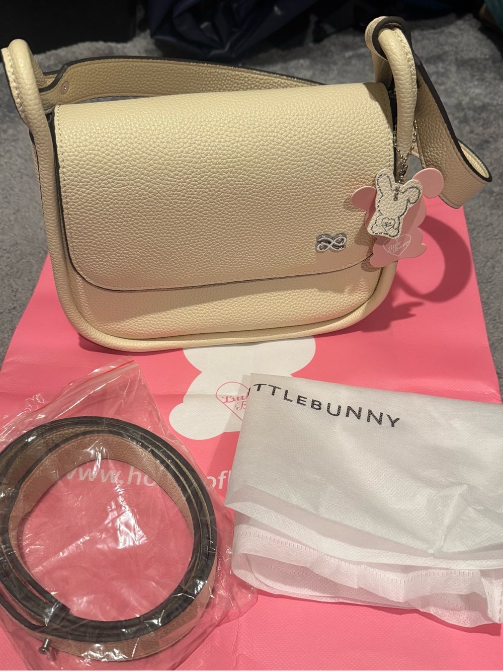 House of Little Bunny Cream Pebbled Leather Shoulder Bag